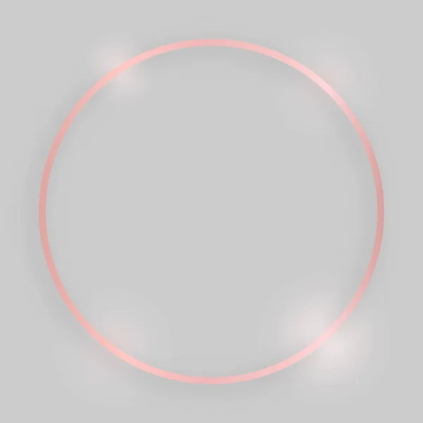 Ροζέ χρυσό στρογγυλό γυαλιστερό πλαίσιο με λαμπερά εφέ — Διανυσματικό Αρχείο