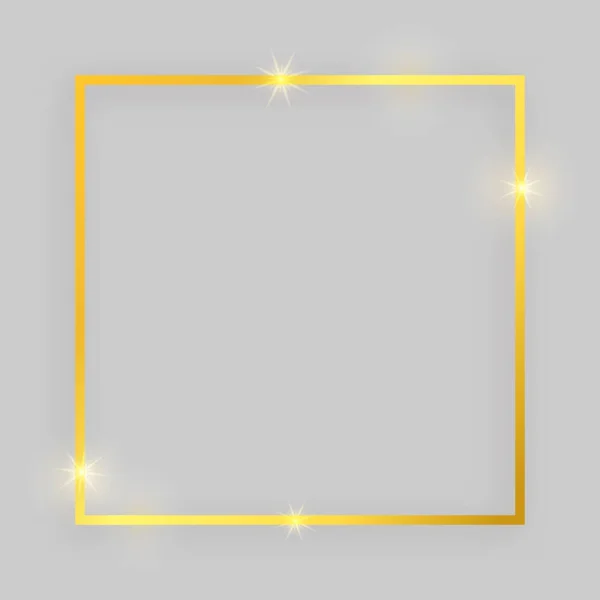 Gold quadratisch glänzender Rahmen mit leuchtenden Effekten — Stockvektor