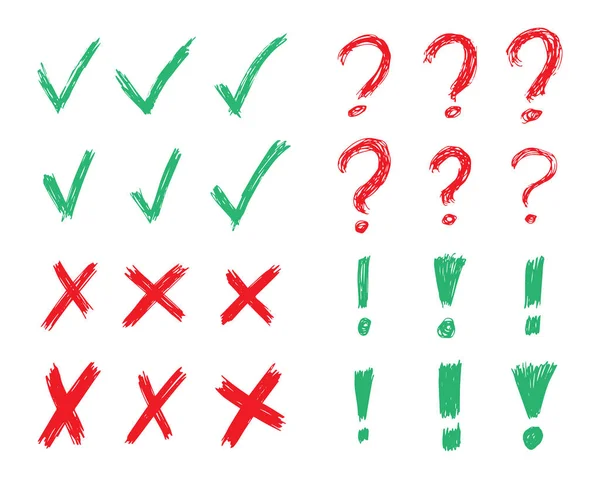 Yeşil ve kırmızı El Çizilmiş çizim sembolleri — Stok Vektör