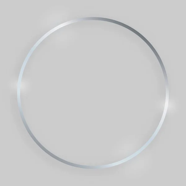 Silberner, runder, glänzender Rahmen mit leuchtenden Effekten — Stockvektor