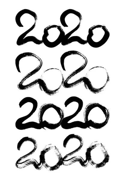 2020 fekete grunge betűkkel és kézzel rajzolt számok — Stock Vector