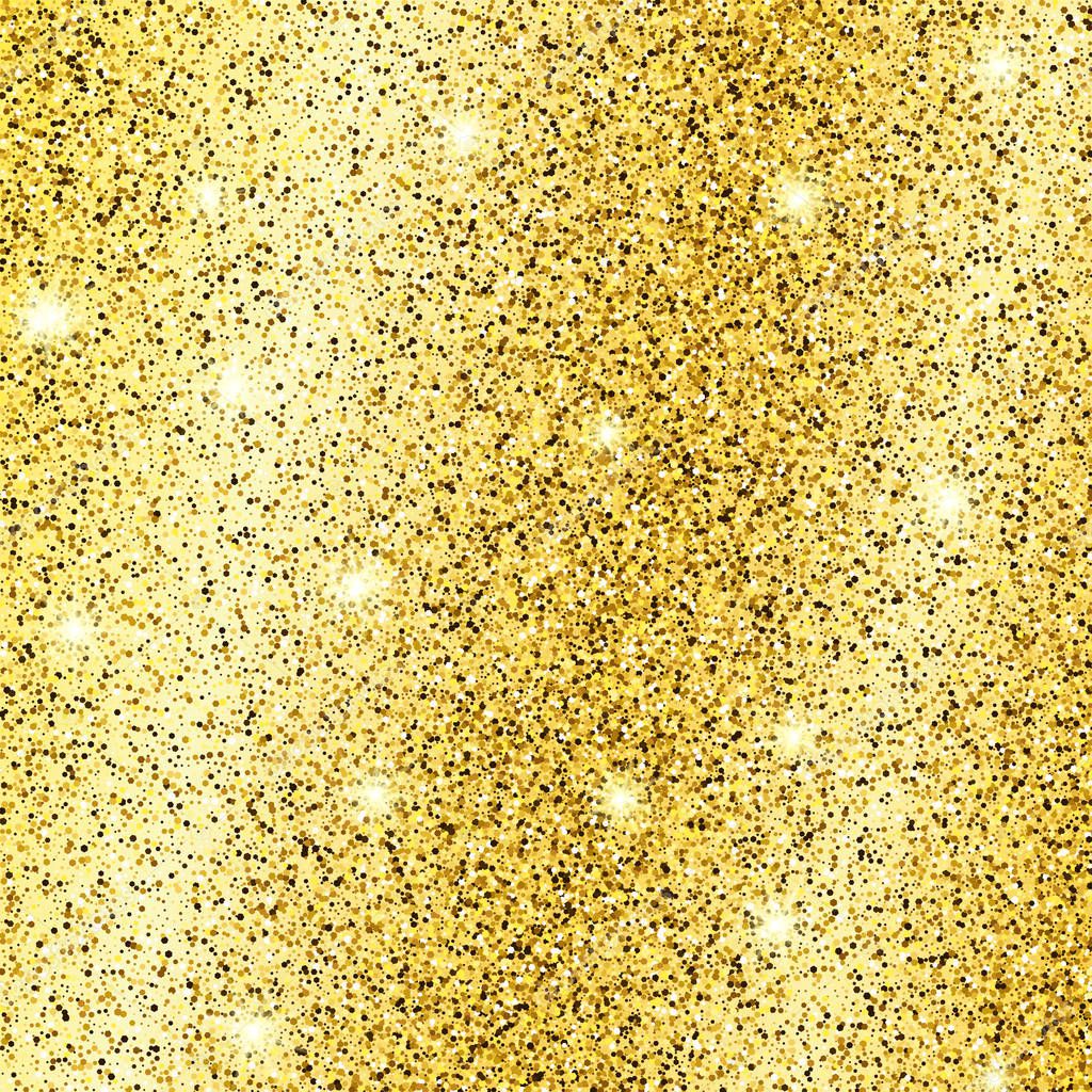 Golden glittering background with gold sparkles and glitter effect. Empty space for your text.  Vector illustration