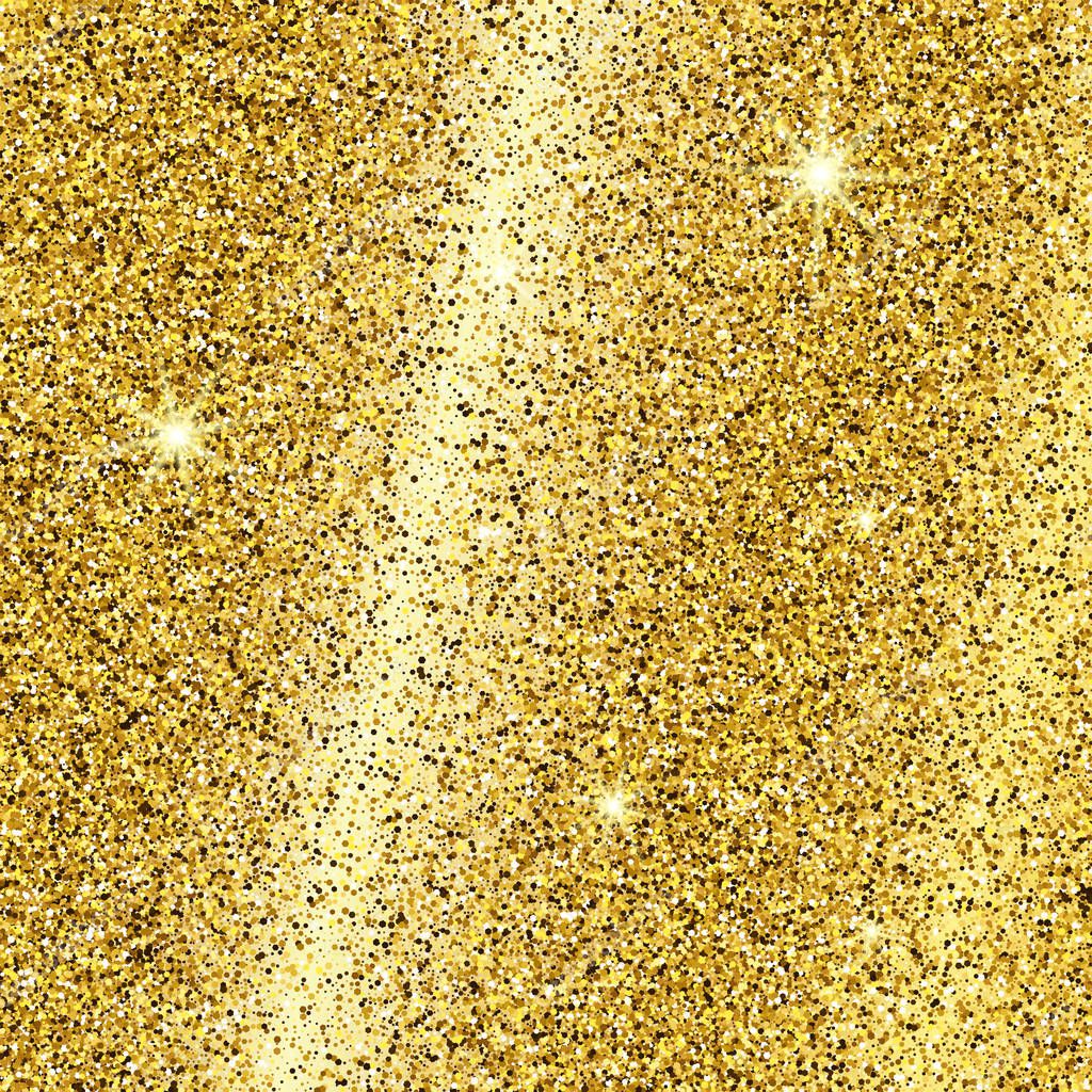 Golden glittering background with gold sparkles and glitter effect. Empty space for your text.  Vector illustration