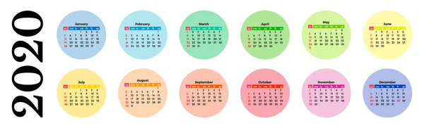 Kalender für 2020 isoliert auf weißem Hintergrund — Stockvektor
