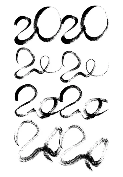 2020 lettres grunge noires et numéros dessinés à la main — Image vectorielle