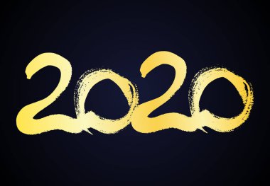 2020 altın grunge yazı ve elle çizilmiş sayılar