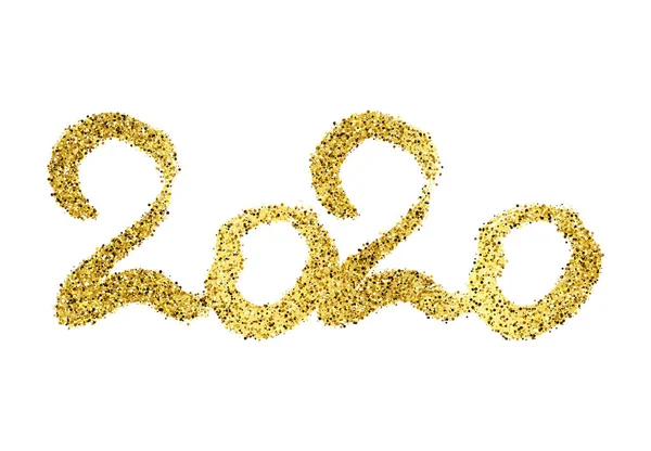 Letras de brillo de oro 2020 y números sorteados a mano — Vector de stock