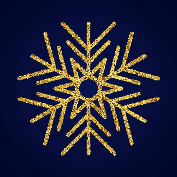 Copo de nieve de brillo dorado sobre fondo azul oscuro — Vector de stock
