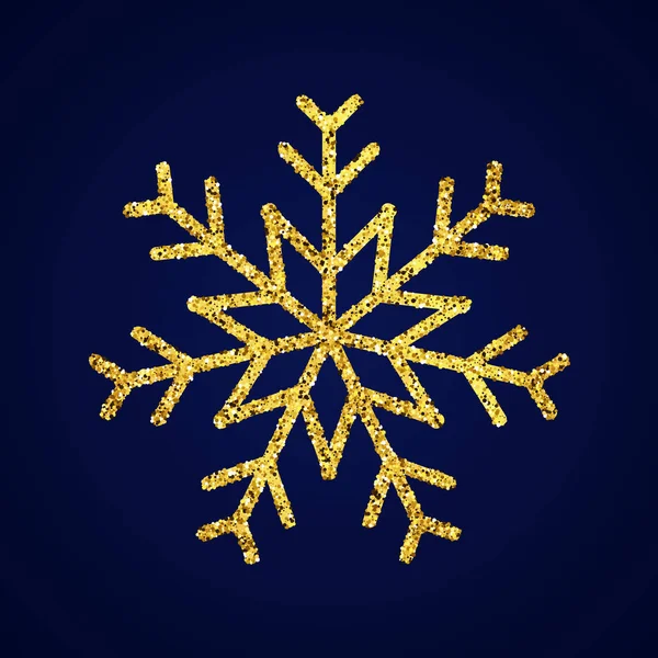 Fiocco di neve glitter oro su sfondo blu scuro — Vettoriale Stock
