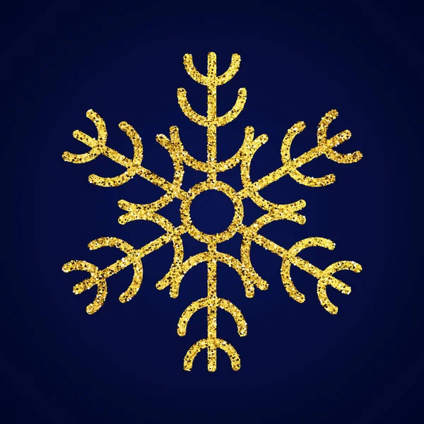 Gold glitter snowflake on dark blue background — Stock Vector