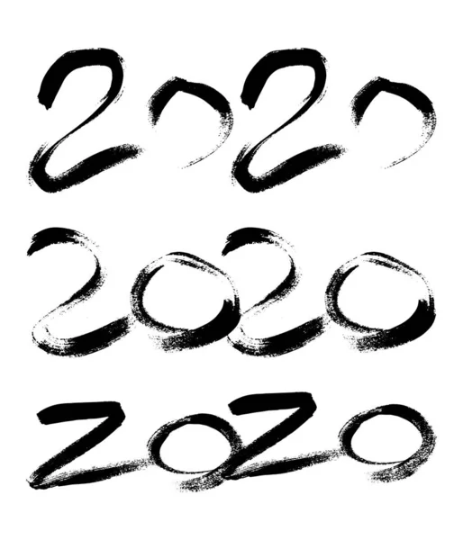 2020 siyah grunge harfleri ve elle çizilmiş sayılar — Stok Vektör