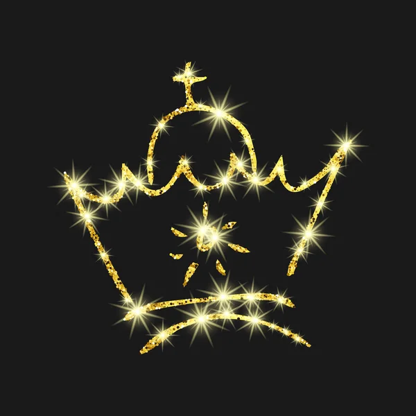 Gold glitter hand drawn crown — Stock Vector