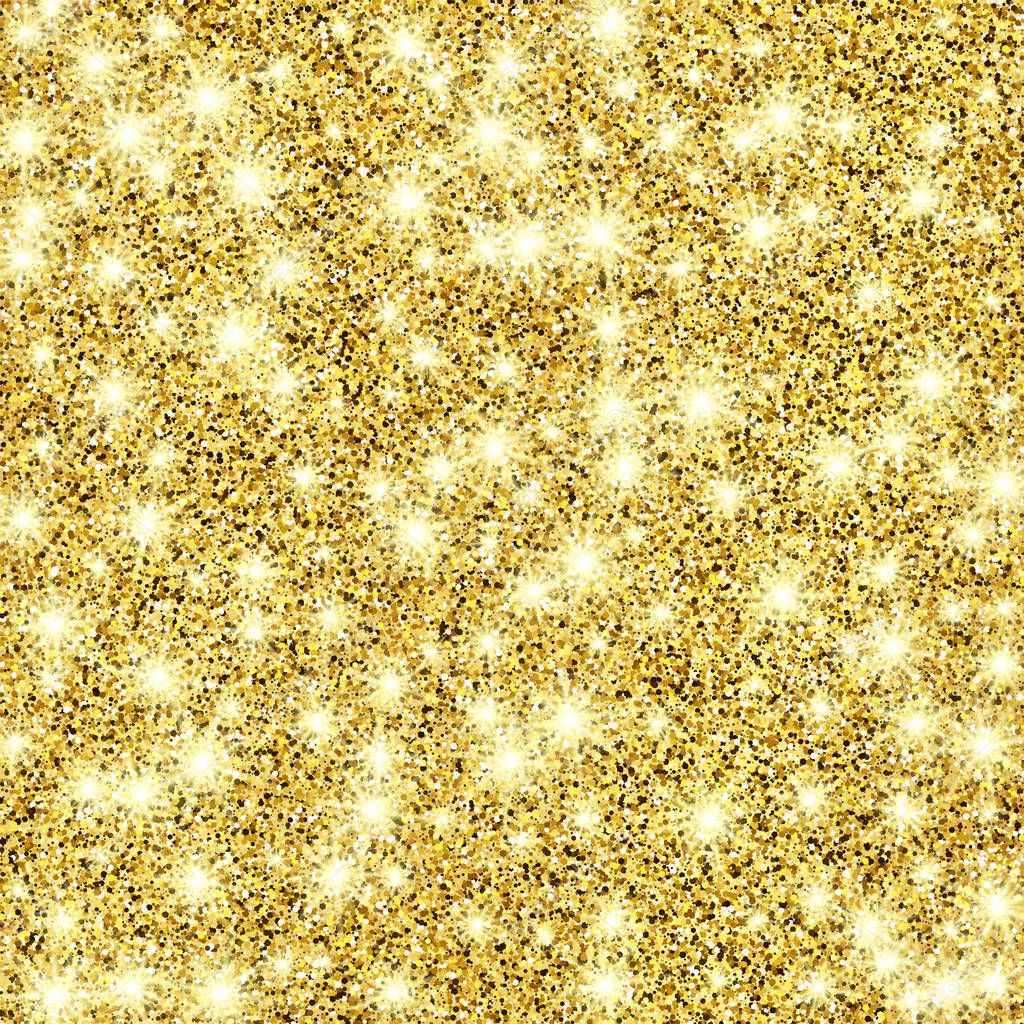 Golden glittering background with gold sparkles and glitter effect. Empty space for your text.  Vector illustration