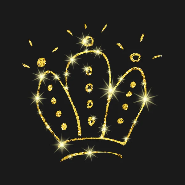 Gold glitter hand drawn crown — Stock Vector