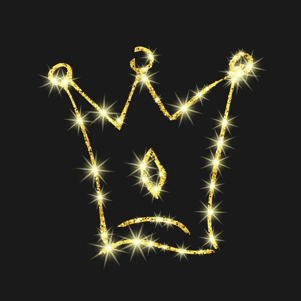 Arany csillám kézzel rajzolt korona — Stock Vector