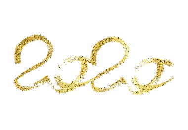 2020 altın glitter harflerve elle çizilmiş sayılar