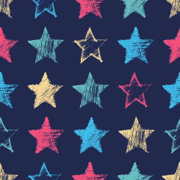 Padrão sem costura com estrelas desenhadas à mão — Vetor de Stock