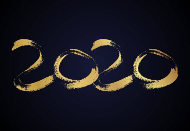 2020 altın grunge yazı ve elle çizilmiş sayılar