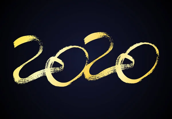 2020 altın grunge yazı ve elle çizilmiş sayılar — Stok Vektör