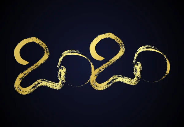 2020 złoto grunge napis i ręcznie rysowane numery — Wektor stockowy