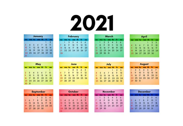 Calendar for 2021 isolated on a white background — Stock Vector