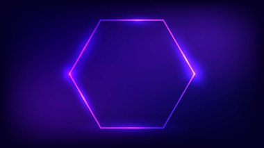 Parlak efektli neon altıgen çerçeve 