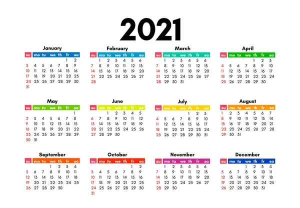 Calendario para 2021 aislado sobre fondo blanco — Vector de stock