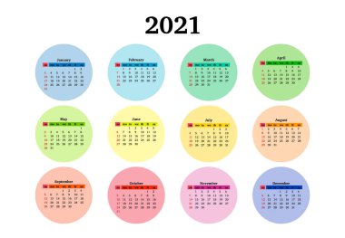 2021 takvimi beyaz arkaplanda izole edildi