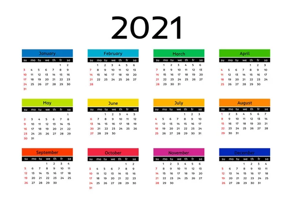 Calendar for 2021 isolated on a white background — Stock Vector