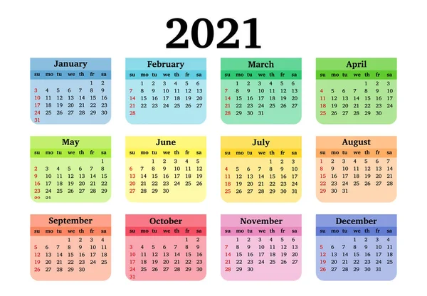 Календар на 2021 рік ізольовано на білому тлі — стоковий вектор