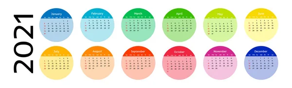 Calendário para 2021 isolado em um fundo branco — Vetor de Stock