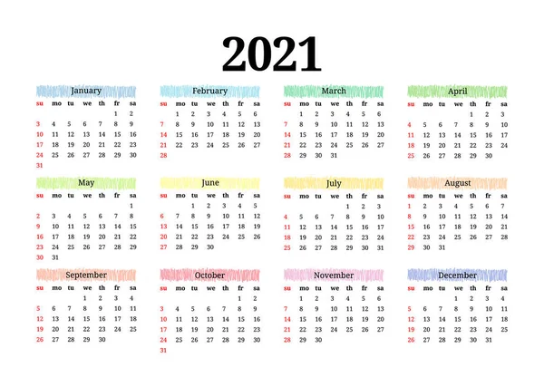 Calendário para 2021 isolado em um fundo branco — Vetor de Stock