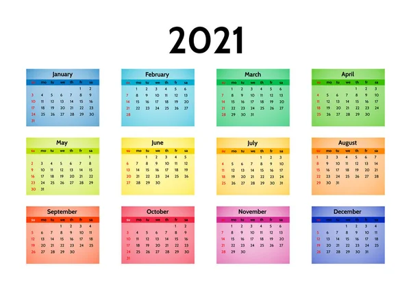 Calendário para 2021 isolado em um fundo branco — Vetor de Stock