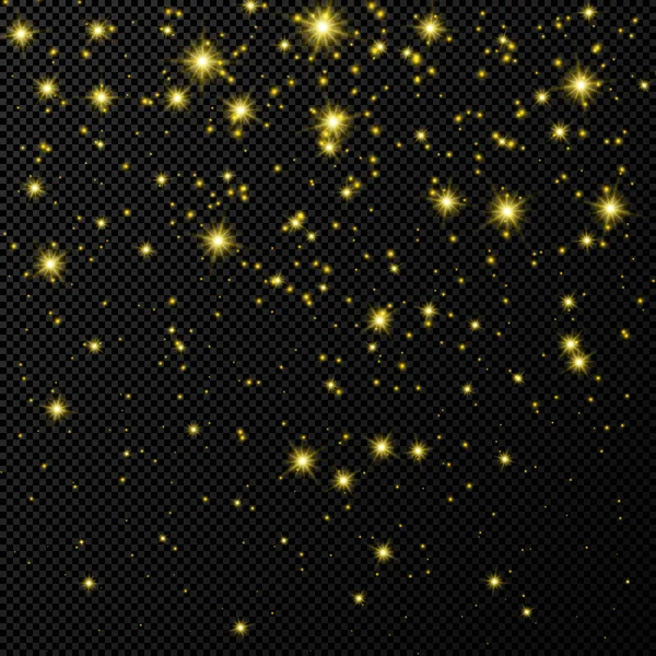Gouden achtergrond met sterren en stofsprankelingen — Stockvector