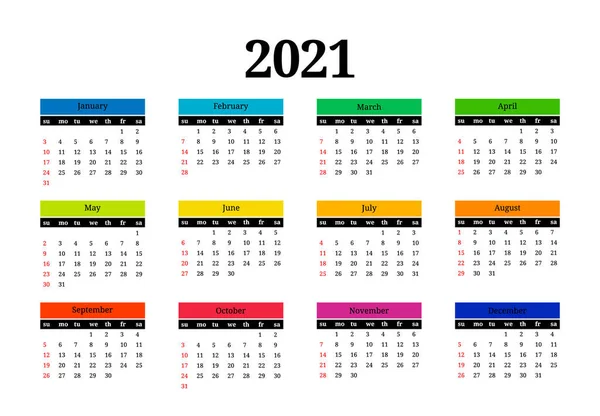 Calendar for 2021 isolated on a white background — Stock Vector