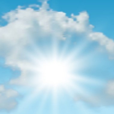 Mavi gökyüzünde bulutlarla güneşli bir zemin