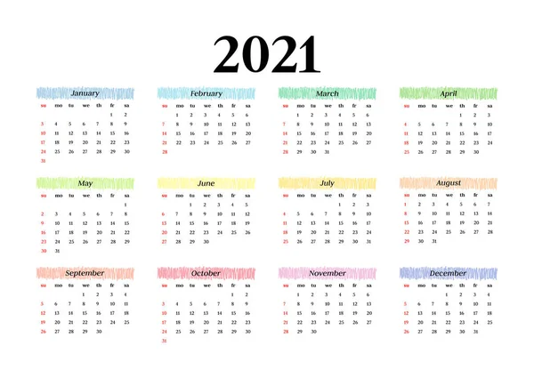2021年日历，白色背景隔离 — 图库矢量图片