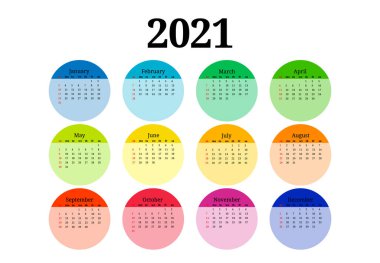 2021 takvimi beyaz arkaplanda izole edildi