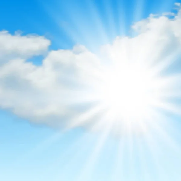 Fond ensoleillé avec nuages sur ciel bleu — Image vectorielle