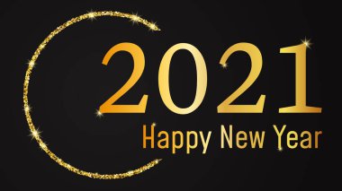 2021 Mutlu Yıllar özgeçmişi. Noel tebrik kartı, el ilanı ya da posterler için altın bir simli halka şeklinde altın yazılar. Vektör illüstrasyonu