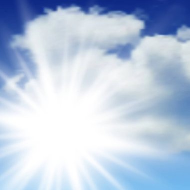 Mavi gökyüzünde bulutlarla güneşli bir zemin