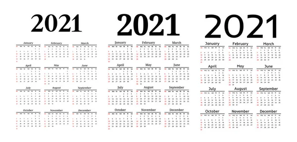 Calendar for 2021 isolated on a white background — Stock Vector