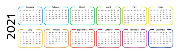 Calendário para 2021 isolado em um fundo branco — Vetor de Stock