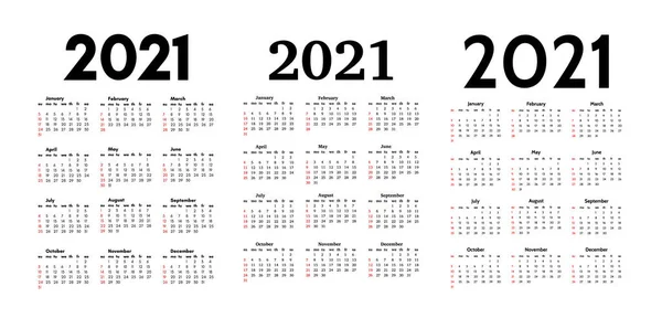 Kalender för 2021 isolerad på en vit bakgrund — Stock vektor