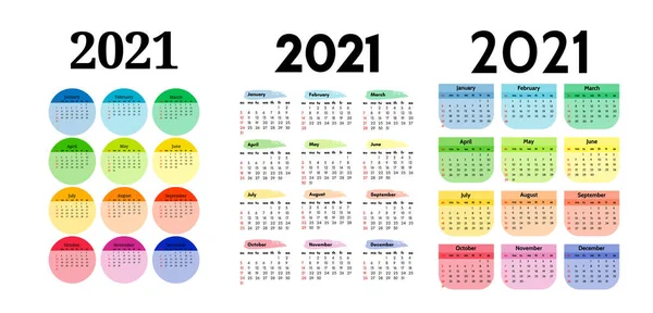 Kalender för 2021 isolerad på en vit bakgrund — Stock vektor