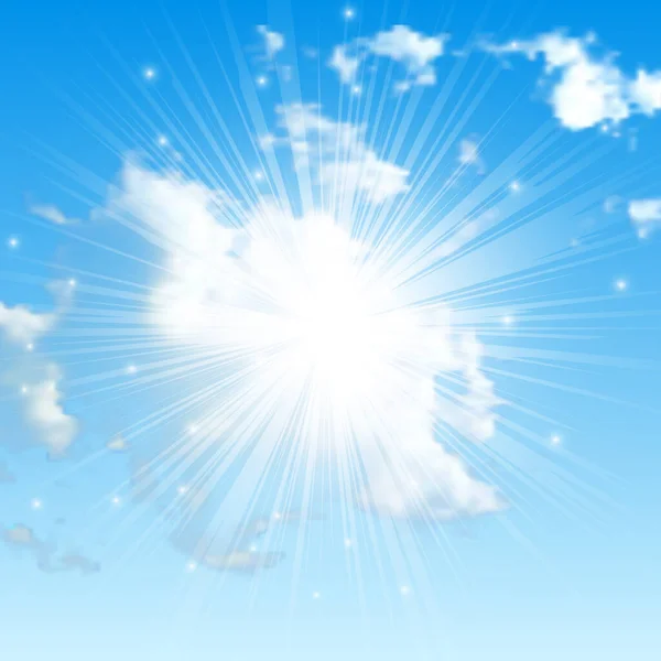 Solig bakgrund med moln på blå himmel — Stock vektor