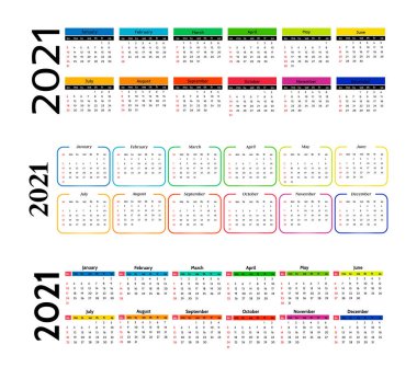2021 takvimi beyaz arkaplanda izole edildi