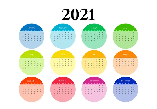 Calendario para 2021 aislado sobre fondo blanco — Archivo Imágenes Vectoriales