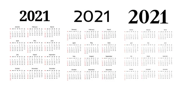 Kalender voor 2021 geïsoleerd op een witte achtergrond — Stockvector