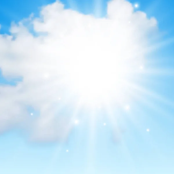 Fond ensoleillé avec nuages sur ciel bleu — Image vectorielle